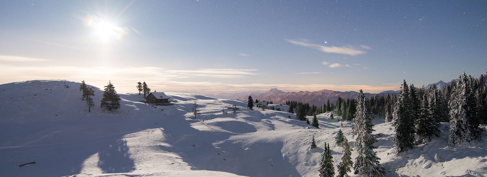 Winterlandschaft im Naturpark Dobratsch in der Region Villach