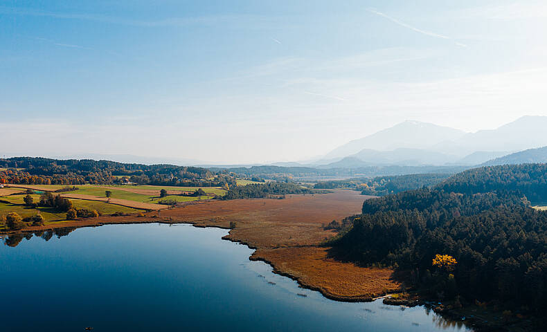 Suedkaernten Landschaft Turnersee Schilf Herbst